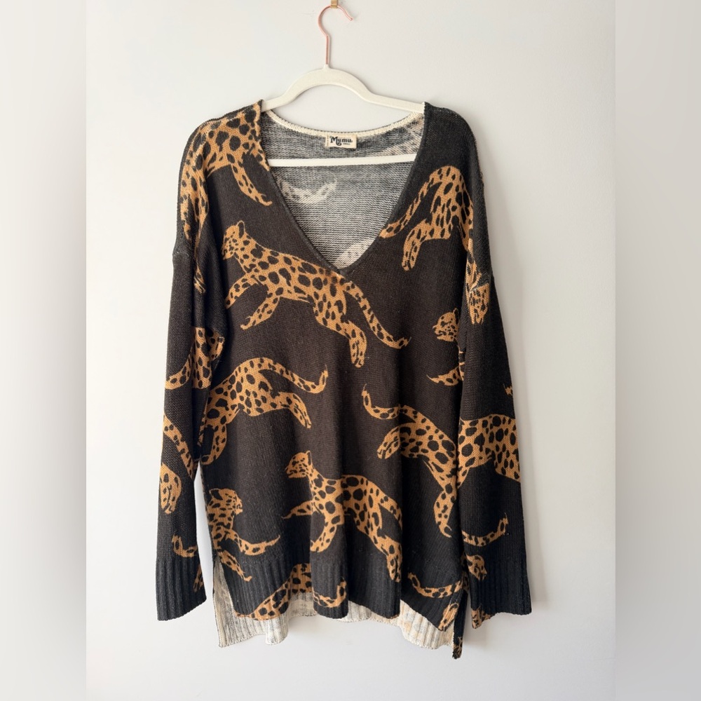 Show Me Your Mumu Leopard Print V-Neck Sweater